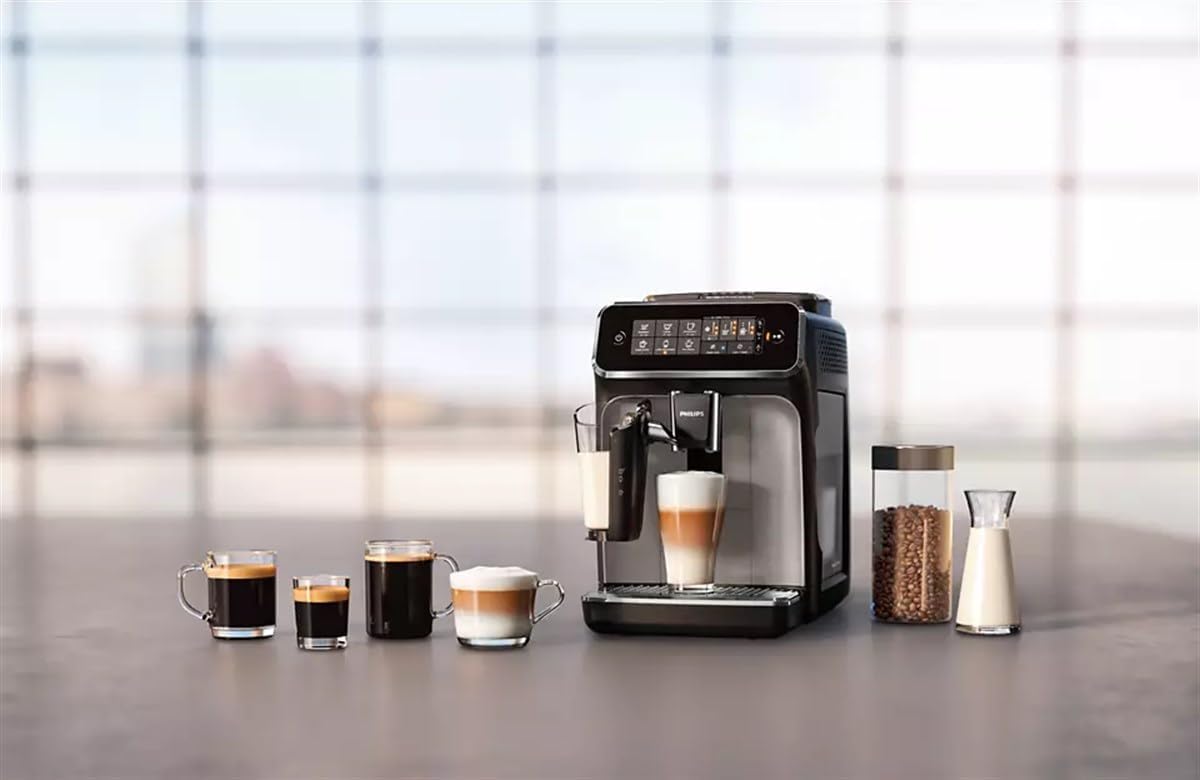 Philips Series 3200 Kaffeevollautomat – LatteGo Milchsystem, 5 Kaffeespezialitäten, Intuitives Touchdisplay, Silber (EP3246/70)