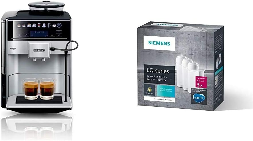 Siemens Kaffeevollautomat EQ.6 plus s300 TE653501DE, für viele Kaffeespezialitäten,Milch-Aufschäumdüse,Keramikmahlwerk,Doppeltassenfunktion, Antikalk, automatische Dampfreinigung, 1500 W, Silber, Grau