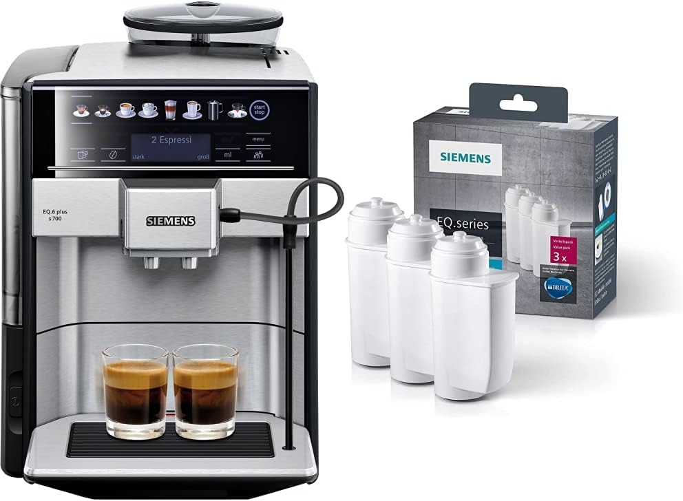 Siemens Kaffeevollautomat EQ.6 plus s700 TE657503DE, 1500 W, edelstahl & BRITA Intenza Wasserfilter TZ70033A,verringert den Kalkgehalt des Wassers,reduziert geschmacksstörende Stoffe,weiß,3 Stück