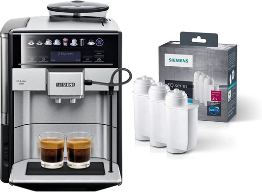 Siemens Kaffeevollautomat EQ.6 plus s700 TE657503DE, 1500 W, edelstahl & BRITA Intenza Wasserfilter TZ70033A,verringert den Kalkgehalt des Wassers,reduziert geschmacksstörende Stoffe,weiß,3 Stück
