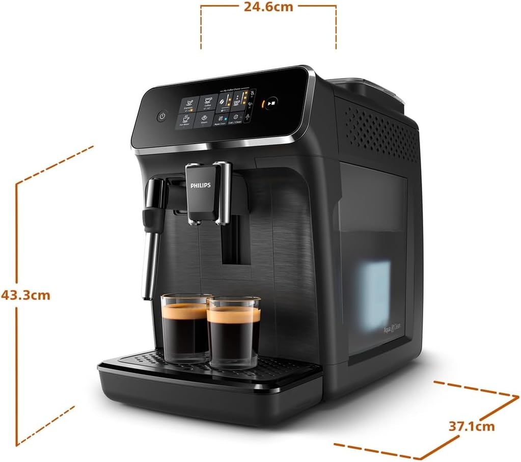 Philips 2300 Series Vollautomatische Espressomaschine - 4 Getränke, Modernes Farb-Touchscreen-Display, LatteGo-Milchsystem, SilentBrew, 100% Keramikmahlwerk, AquaClean Filter. Mattschwarz (EP2330/10)