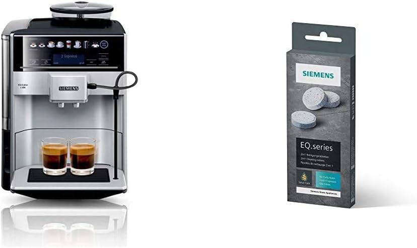 Siemens Kaffeevollautomat EQ.6 plus s300 TE653501DE, für viele Kaffeespezialitäten,Milch-Aufschäumdüse,Keramikmahlwerk,Doppeltassenfunktion, Antikalk, automatische Dampfreinigung, 1500 W, Silber, Grau