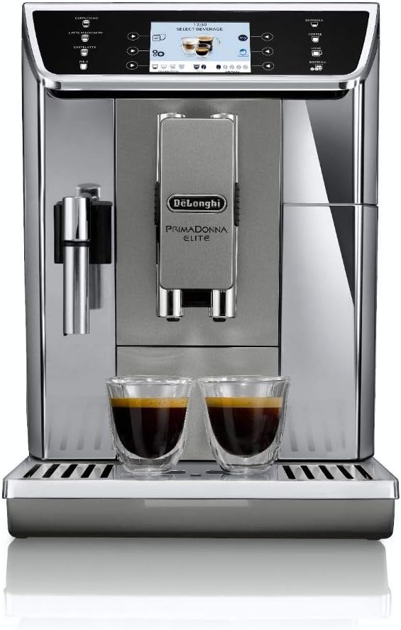 De'Longhi PrimaDonna Elite Experience ECAM 656.85.MS Kaffeevollautomat mit LatteCrema Milchsystem, Cappuccino, 4,3 Zoll Farbdisplay, App-Steuerung, Trinkschokoladenfunktion, Edelstahlfront, silber