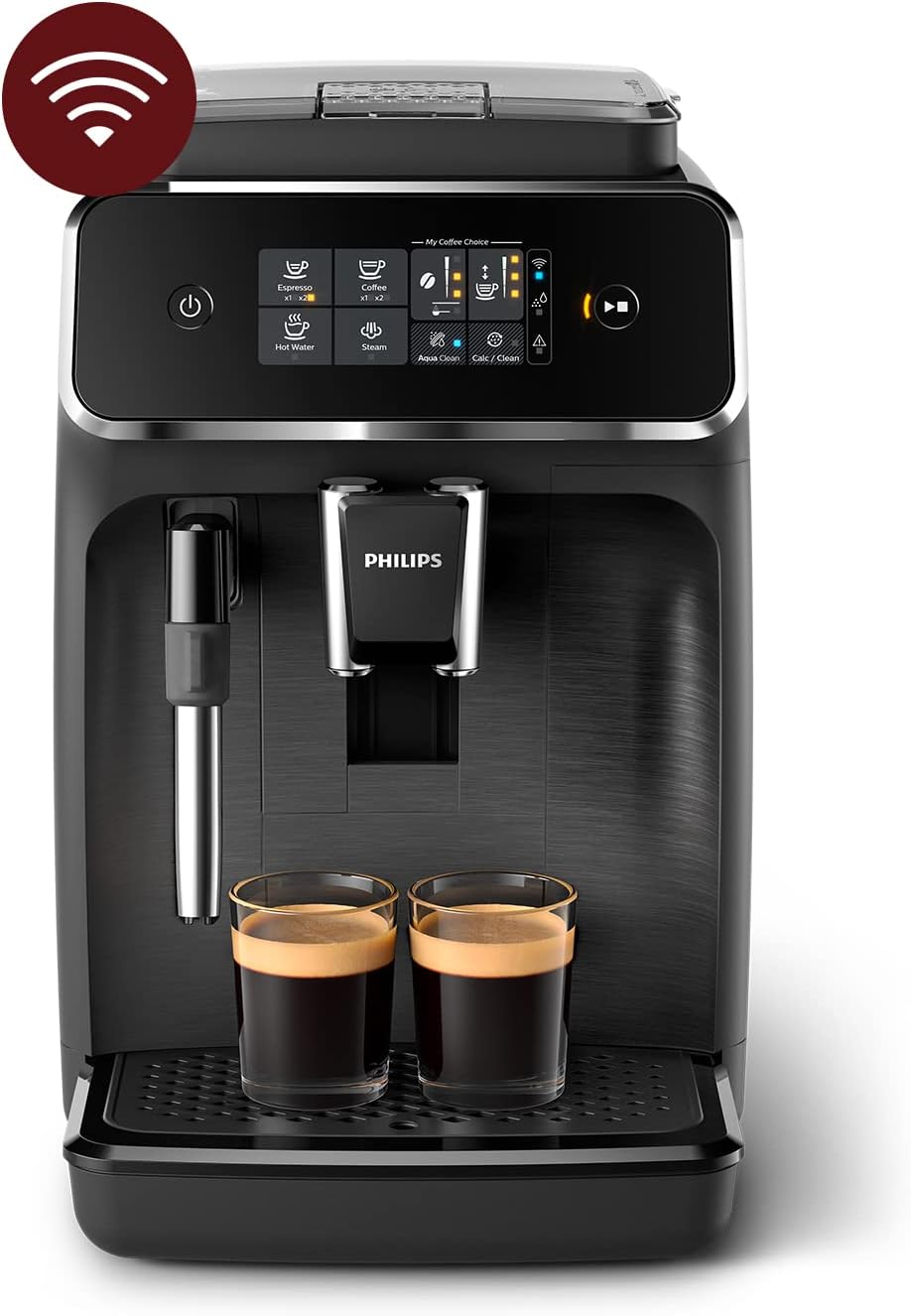 Philips Series 2200 Kaffeevollautomat – WLAN-Konnektivität, Mit App-Steuerung, Klassischer Milchaufschäumer, Intuitives Touchdisplay, Mattes Schwarz (EP2520/10)