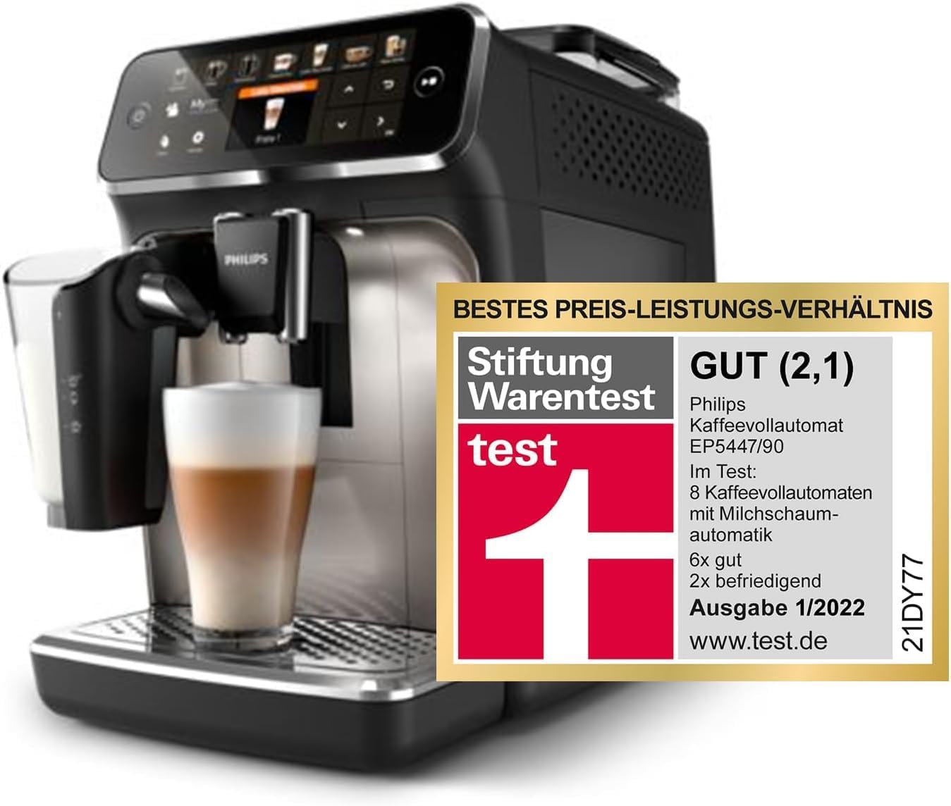 Philips Series 5400 Kaffeevollautomat – LatteGo Milchsystem, 12 Kaffeespezialitäten, Intuitives Display, 4 Benutzerprofile, Schwarz (EP5441/50)