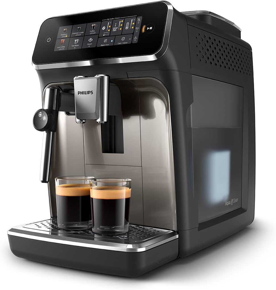 Philips Series 3200 Kaffeevollautomat – LatteGo Milchsystem, 5 Kaffeespezialitäten, Intuitives Touchdisplay, Silber (EP3246/70)