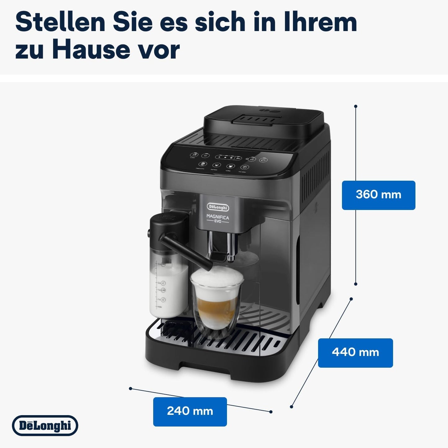 De'Longhi Magnifica Plus ECAM322.70.SB Kaffeevollautomat mit LatteCrema-Milchsystem für Automatischen Cappuccino, Full-Touch-Farbdisplay, Extra Shot-Funktion, x2-Funktion, 1450W, Silber/Schwarz