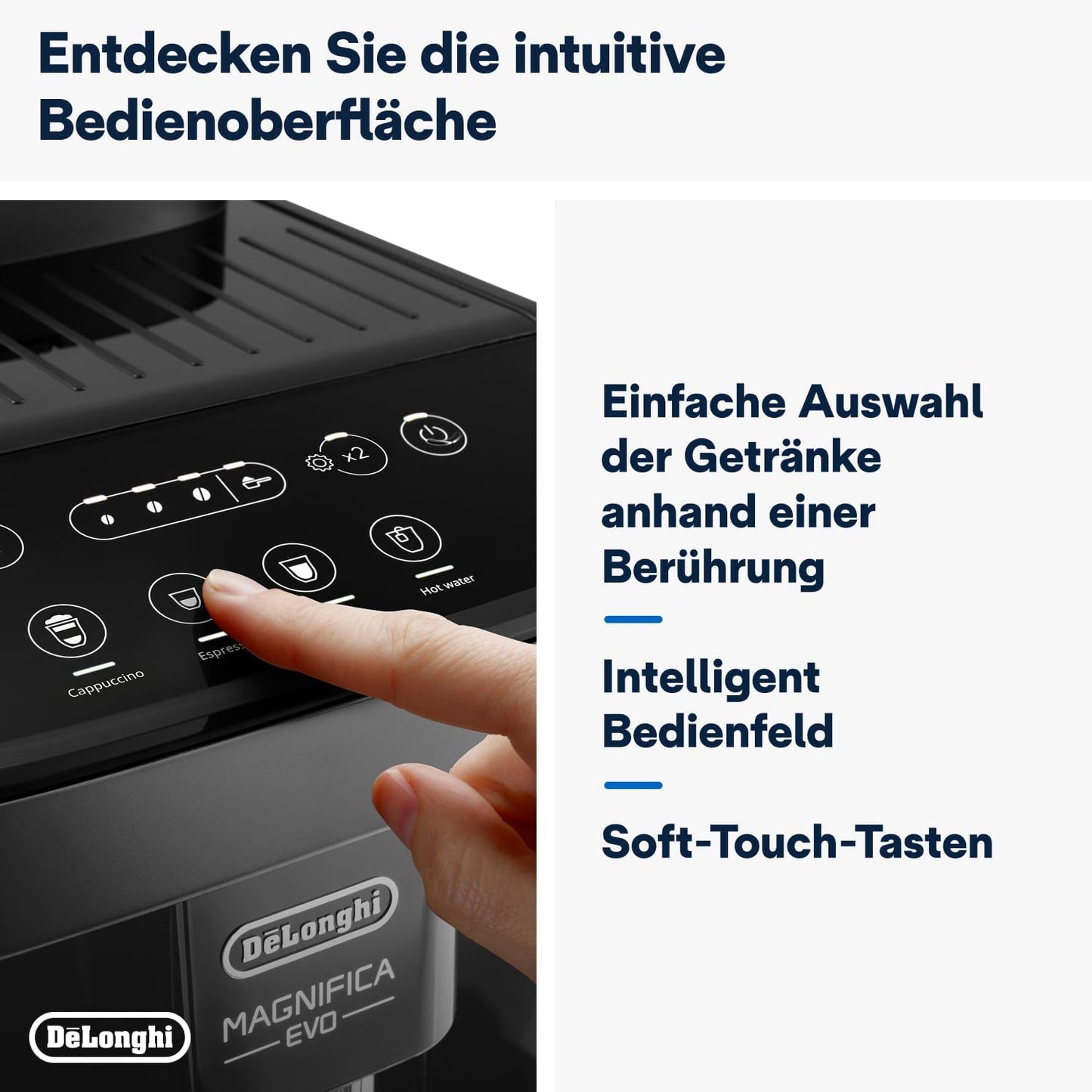 De'Longhi Magnifica Plus ECAM322.70.SB Kaffeevollautomat mit LatteCrema-Milchsystem für Automatischen Cappuccino, Full-Touch-Farbdisplay, Extra Shot-Funktion, x2-Funktion, 1450W, Silber/Schwarz