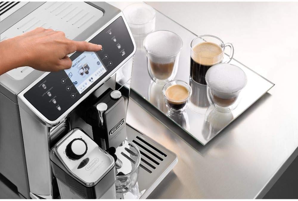 De'Longhi PrimaDonna Elite Experience ECAM 656.85.MS Kaffeevollautomat mit LatteCrema Milchsystem, Cappuccino, 4,3 Zoll Farbdisplay, App-Steuerung, Trinkschokoladenfunktion, Edelstahlfront, silber