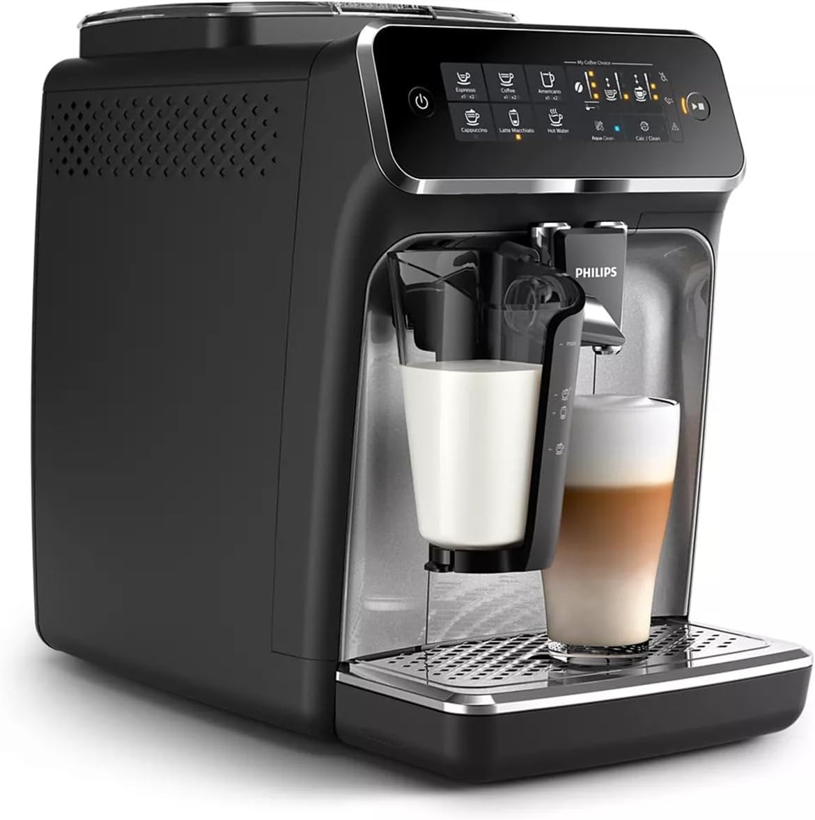 Philips Series 3200 Kaffeevollautomat – LatteGo Milchsystem, 5 Kaffeespezialitäten, Intuitives Touchdisplay, Silber (EP3246/70)
