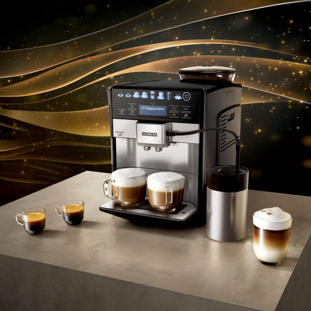 Siemens Kaffeevollautomat EQ.6 plus s300 TE653501DE, für viele Kaffeespezialitäten,Milch-Aufschäumdüse,Keramikmahlwerk,Doppeltassenfunktion, Antikalk, automatische Dampfreinigung, 1500 W, Silber, Grau