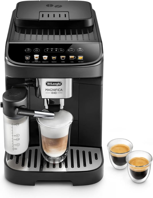 De'Longhi Magnifica Plus ECAM322.70.SB Kaffeevollautomat mit LatteCrema-Milchsystem für Automatischen Cappuccino, Full-Touch-Farbdisplay, Extra Shot-Funktion, x2-Funktion, 1450W, Silber/Schwarz