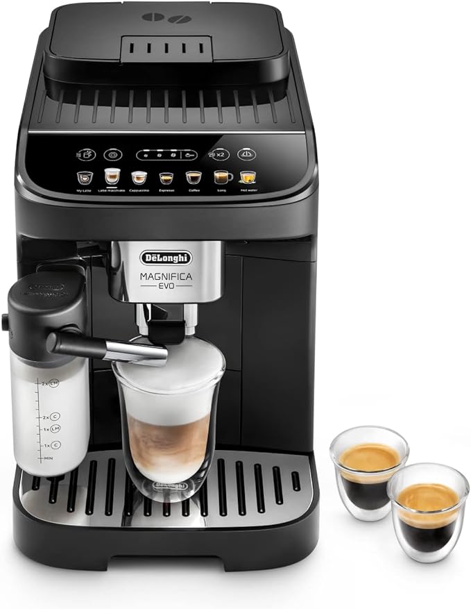 De'Longhi Magnifica Plus ECAM322.70.SB Kaffeevollautomat mit LatteCrema-Milchsystem für Automatischen Cappuccino, Full-Touch-Farbdisplay, Extra Shot-Funktion, x2-Funktion, 1450W, Silber/Schwarz