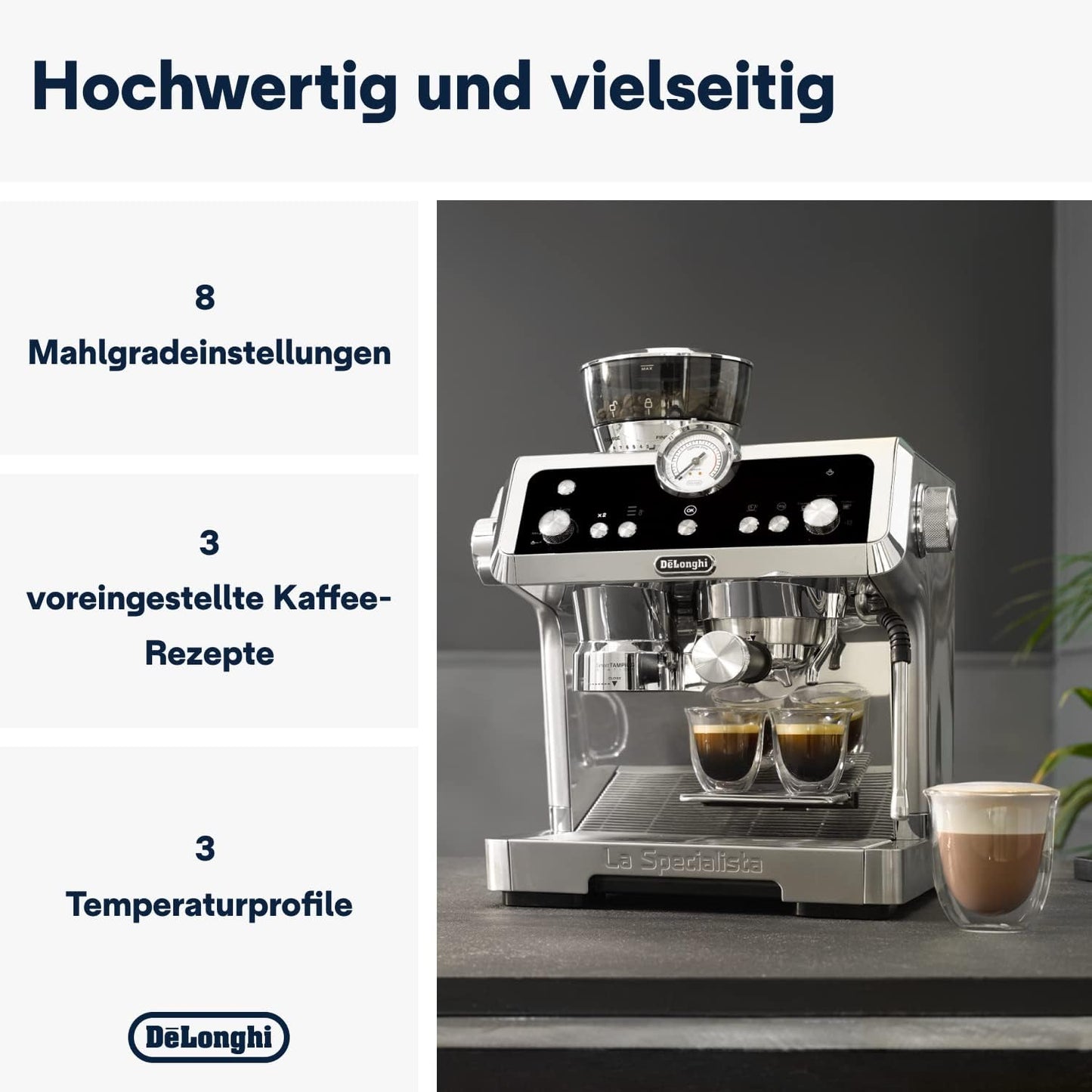 De'Longhi La Specialista Prestigio EC 9355.M – Espresso Siebträgermaschine, Espressomaschine mit integriertem Mahlwerk und professioneller Milchschaumdüse, edelstahl