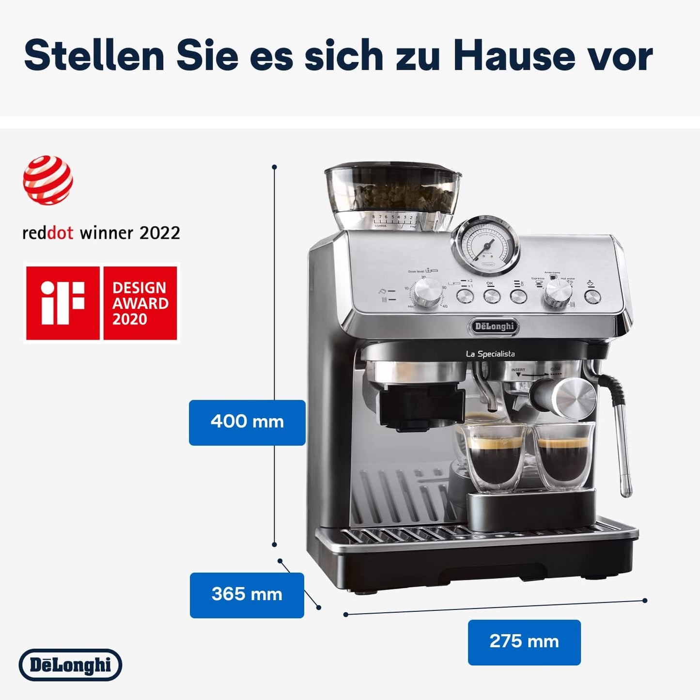 De'Longhi La Specialista Arte Evo EC9255.T Espresso Siebträgermaschine, mit Cold Brew-Funktion, mit Professioneller Milchaufschäumdüse, Sensor-Mahlwerk-Technologie, inkl. Barista-Kit, 1450W, Titan