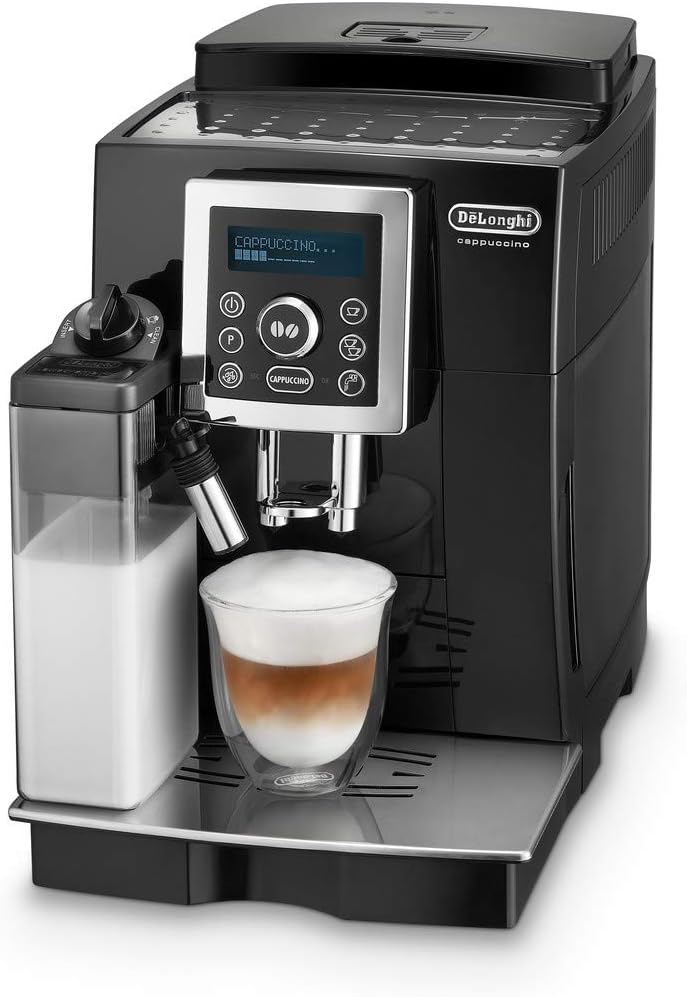 De'Longhi ECAM 23.466.B Kaffeevollautomat mit Milchsystem, Cappuccino und Espresso auf Knopfdruck, Digitaldisplay mit Klartext, 2-Tassen-Funktion, Großer 1,8 Liter Wassertank, Schwarz