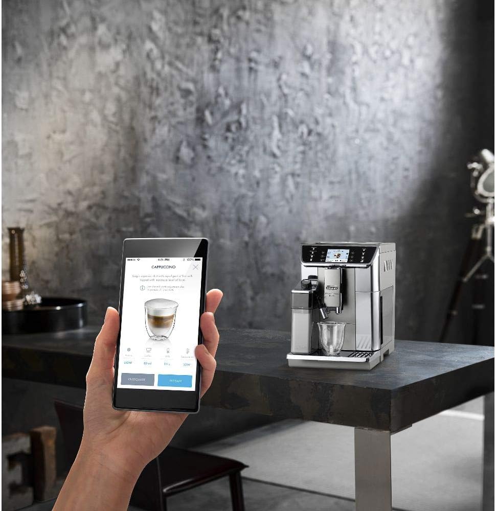 De'Longhi PrimaDonna Elite Experience ECAM 656.85.MS Kaffeevollautomat mit LatteCrema Milchsystem, Cappuccino, 4,3 Zoll Farbdisplay, App-Steuerung, Trinkschokoladenfunktion, Edelstahlfront, silber