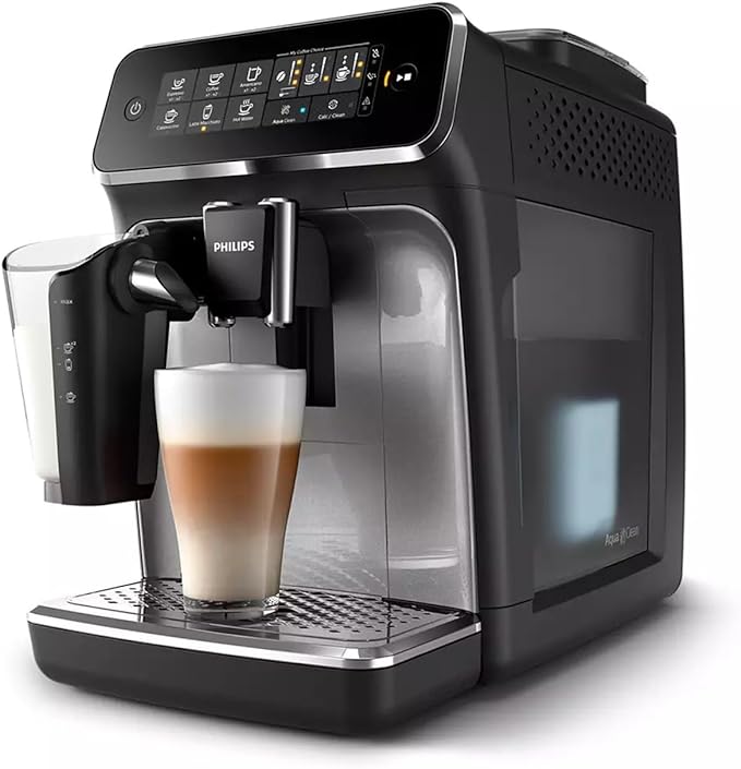 Philips Series 3200 Kaffeevollautomat – LatteGo Milchsystem, 5 Kaffeespezialitäten, Intuitives Touchdisplay, Silber (EP3246/70)