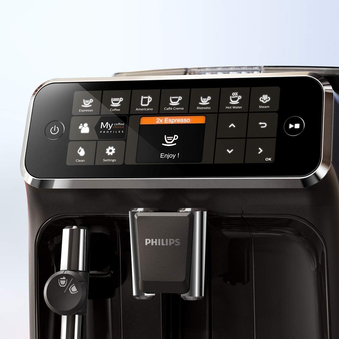 Philips Series 4300 Kaffeevollautomat – Klassischer Milchaufschäumer, 5 Kaffeespezialitäten, Intuitives Display, Glänzendes Schwarz (EP4321/50)