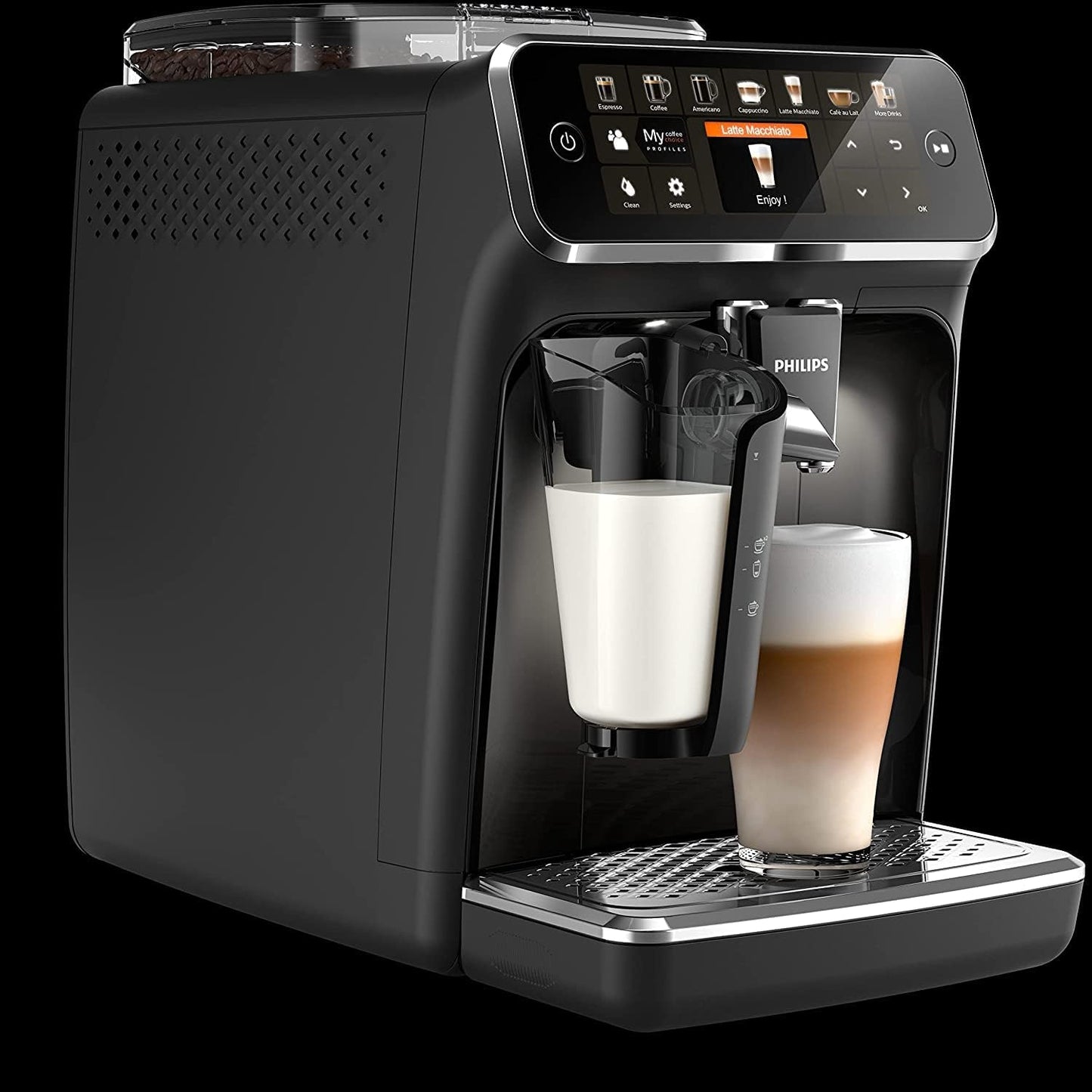Philips Series 5400 Kaffeevollautomat – LatteGo Milchsystem, 12 Kaffeespezialitäten, Intuitives Display, 4 Benutzerprofile, Schwarz (EP5441/50)