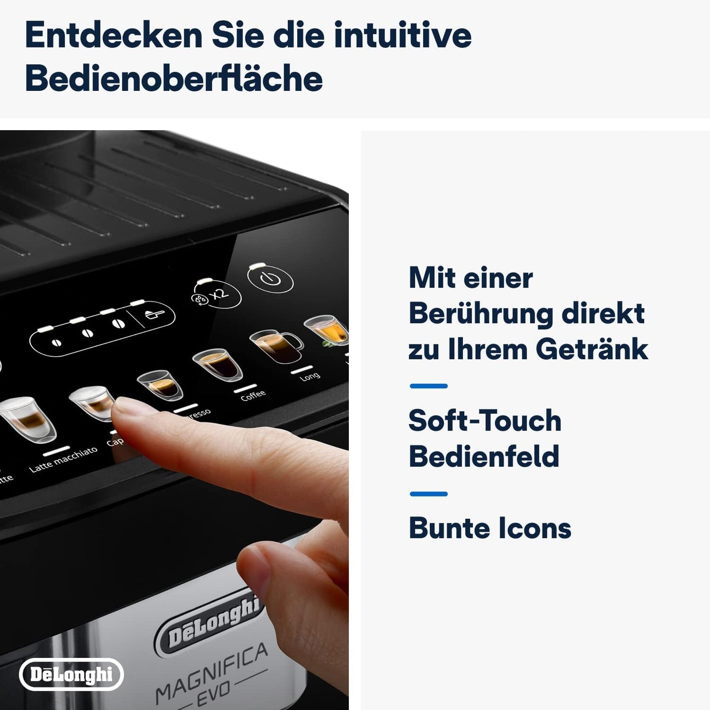 De'Longhi Magnifica Plus ECAM322.70.SB Kaffeevollautomat mit LatteCrema-Milchsystem für Automatischen Cappuccino, Full-Touch-Farbdisplay, Extra Shot-Funktion, x2-Funktion, 1450W, Silber/Schwarz