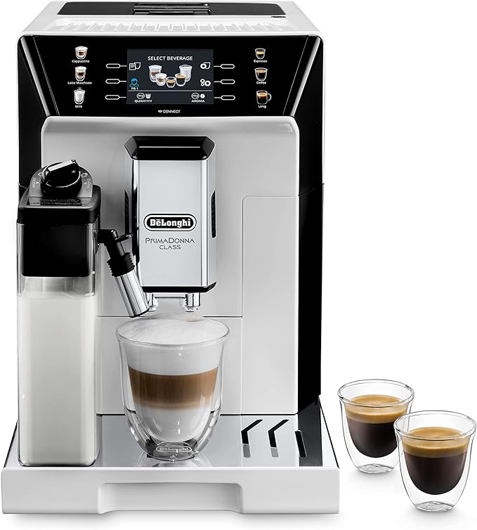 De'Longhi PrimaDonna Class ECAM 550.65.W Kaffeevollautomat mit LatteCrema Milchsystem, Cappuccino und Espresso auf Knopfdruck, 3,5 Zoll TFT Farbdisplay und App-Steuerung, weiß