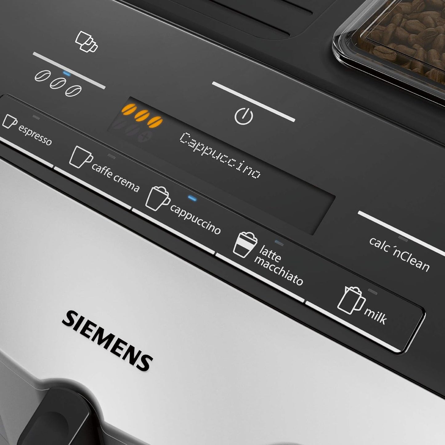 Siemens Kaffeevollautomat EQ300 TF303E07, für viele Kaffeespezialitäten, Milchaufschäumer, Keramikmahlwerk, OneTouch-Funktion, 1,4 Liter Wassertank, automatische Reinigung, 1300 W, silber metallic