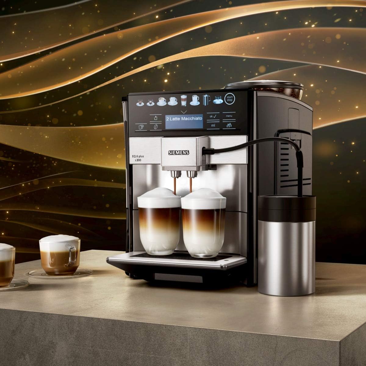 Siemens Kaffeevollautomat EQ.6 plus s300 TE653501DE, für viele Kaffeespezialitäten,Milch-Aufschäumdüse,Keramikmahlwerk,Doppeltassenfunktion, Antikalk, automatische Dampfreinigung, 1500 W, Silber, Grau