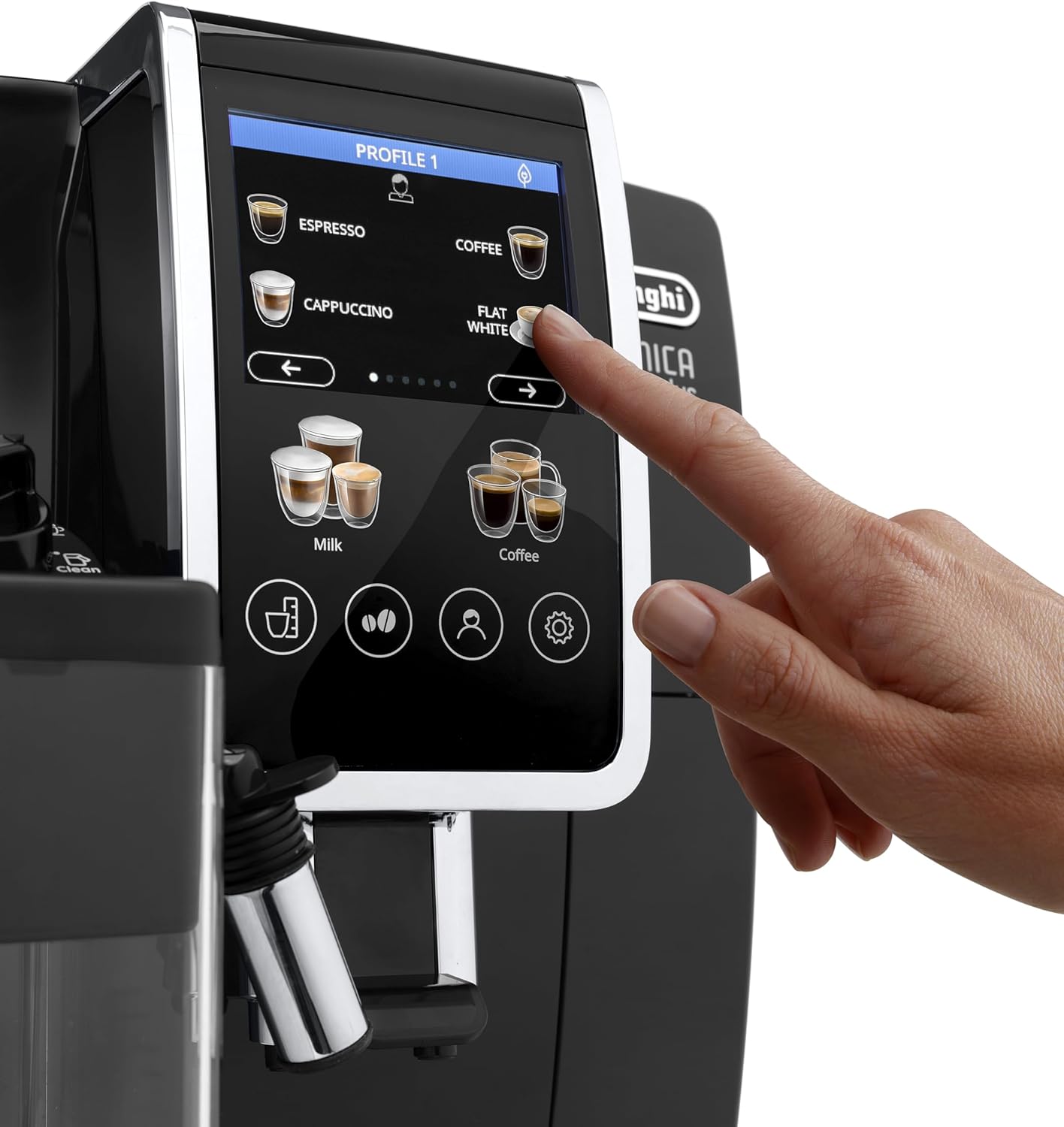 De'Longhi Dinamica Plus ECAM382.70.B, Kaffeevollautomat für Kaffeebohnen, Cappuccino-Maschine mit LatteCrema Hot, Espresso-Maschine mit 18 Rezepten, 3,5-Zoll TFT-Display, 1450W, Schwarz