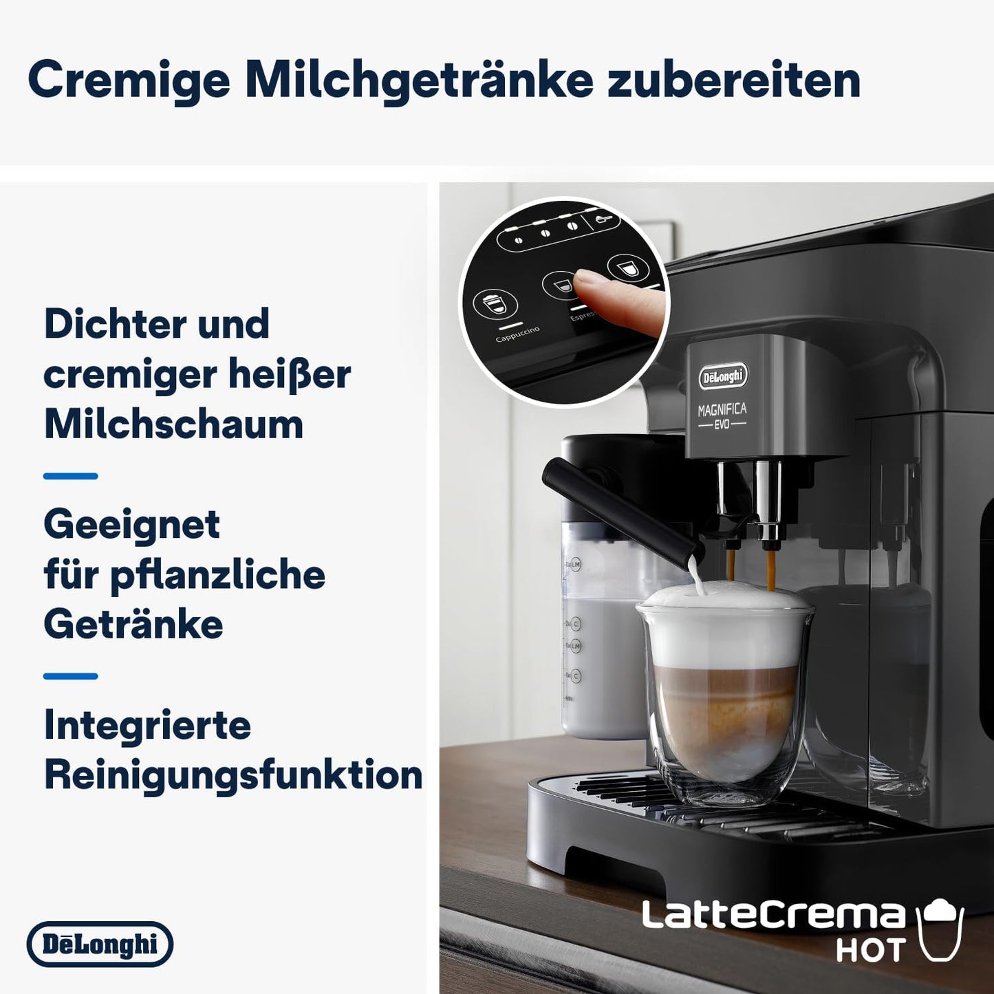 De'Longhi Magnifica Plus ECAM322.70.SB Kaffeevollautomat mit LatteCrema-Milchsystem für Automatischen Cappuccino, Full-Touch-Farbdisplay, Extra Shot-Funktion, x2-Funktion, 1450W, Silber/Schwarz