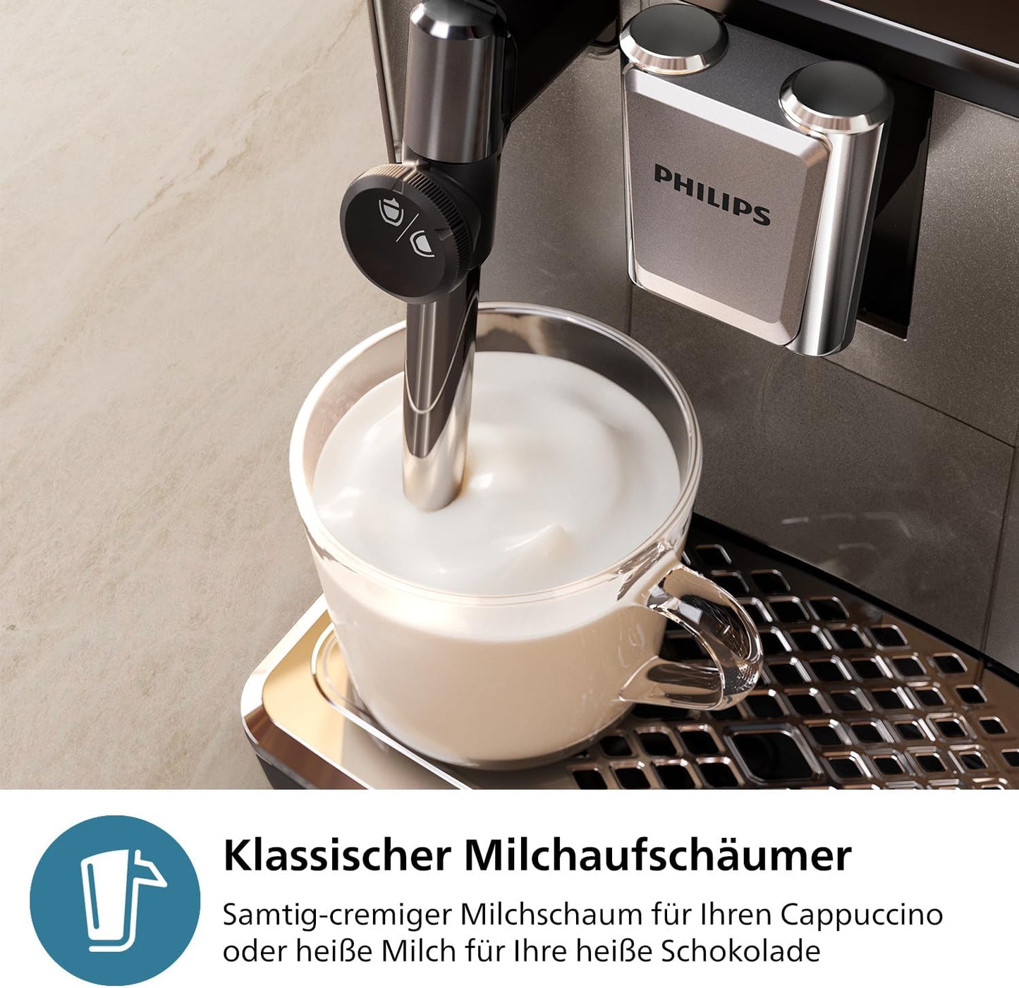 Philips Series 3200 Kaffeevollautomat – LatteGo Milchsystem, 5 Kaffeespezialitäten, Intuitives Touchdisplay, Silber (EP3246/70)