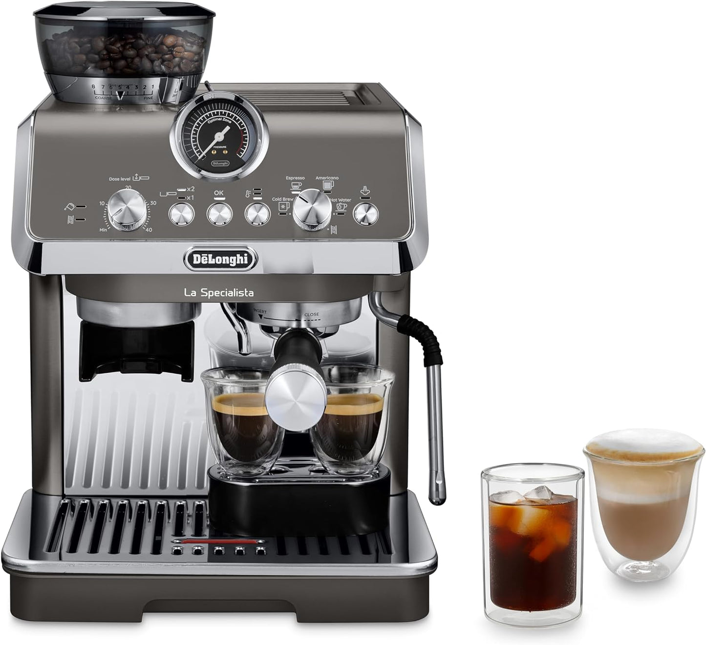 De'Longhi La Specialista Arte Evo EC9255.T Espresso Siebträgermaschine, mit Cold Brew-Funktion, mit Professioneller Milchaufschäumdüse, Sensor-Mahlwerk-Technologie, inkl. Barista-Kit, 1450W, Titan