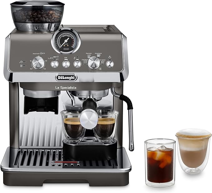 De'Longhi La Specialista Arte Evo EC9255.T Espresso Siebträgermaschine, mit Cold Brew-Funktion, mit Professioneller Milchaufschäumdüse, Sensor-Mahlwerk-Technologie, inkl. Barista-Kit, 1450W, Titan