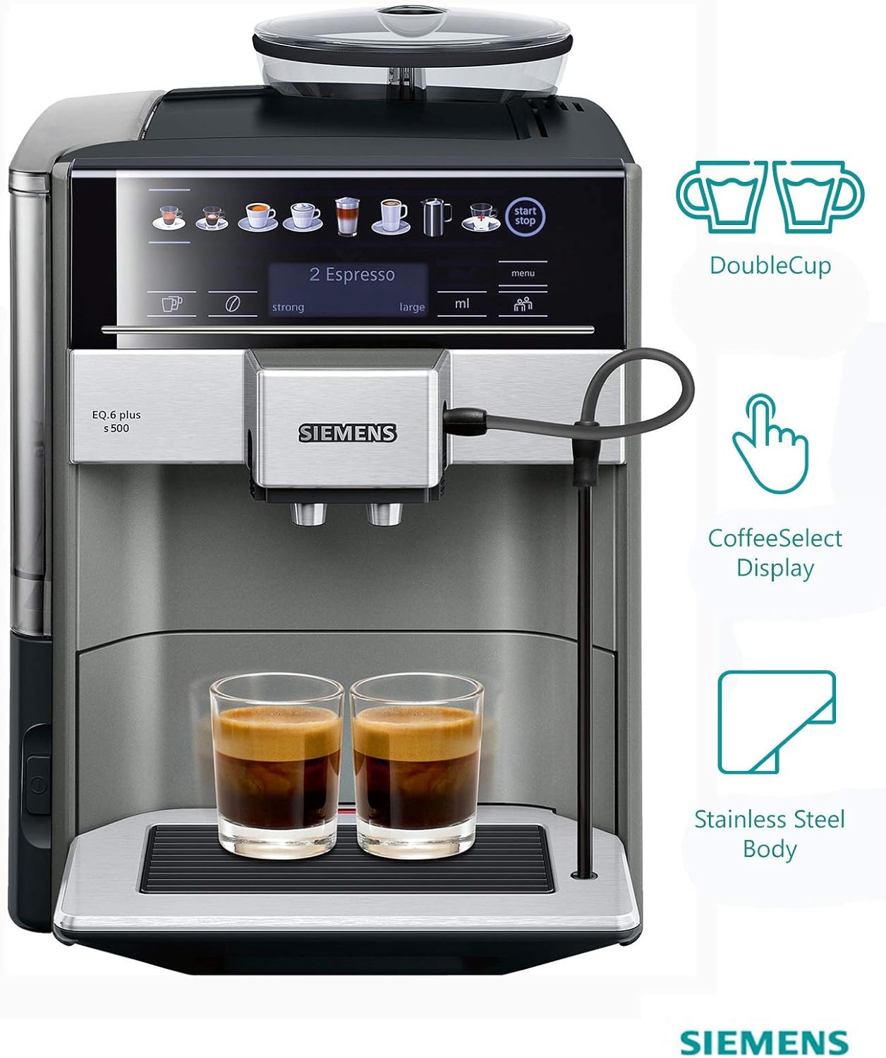Siemens TE655203RW Freistehende Espressomaschine, 1,7l; 2Tassen; Schwarz, Grau, Silber