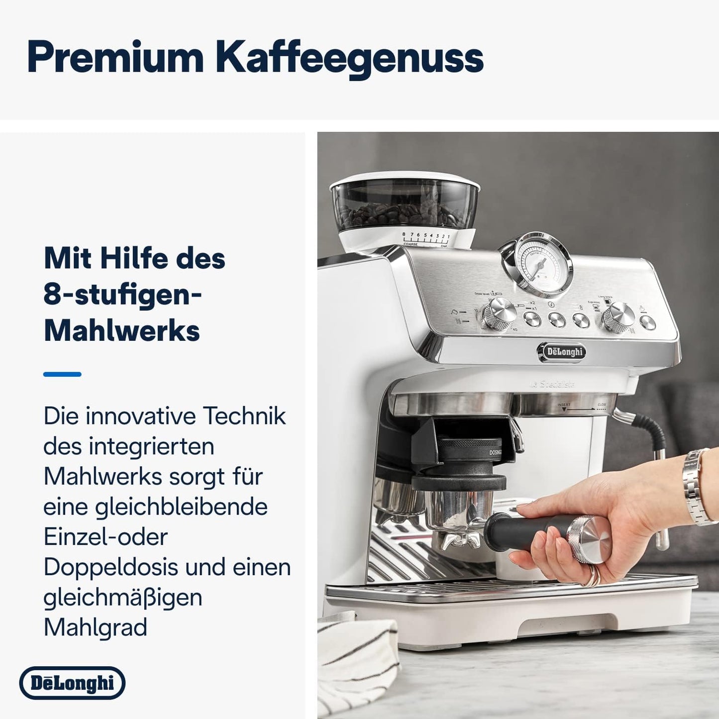 De'Longhi La Specialista Arte Evo EC9255.T Espresso Siebträgermaschine, mit Cold Brew-Funktion, mit Professioneller Milchaufschäumdüse, Sensor-Mahlwerk-Technologie, inkl. Barista-Kit, 1450W, Titan