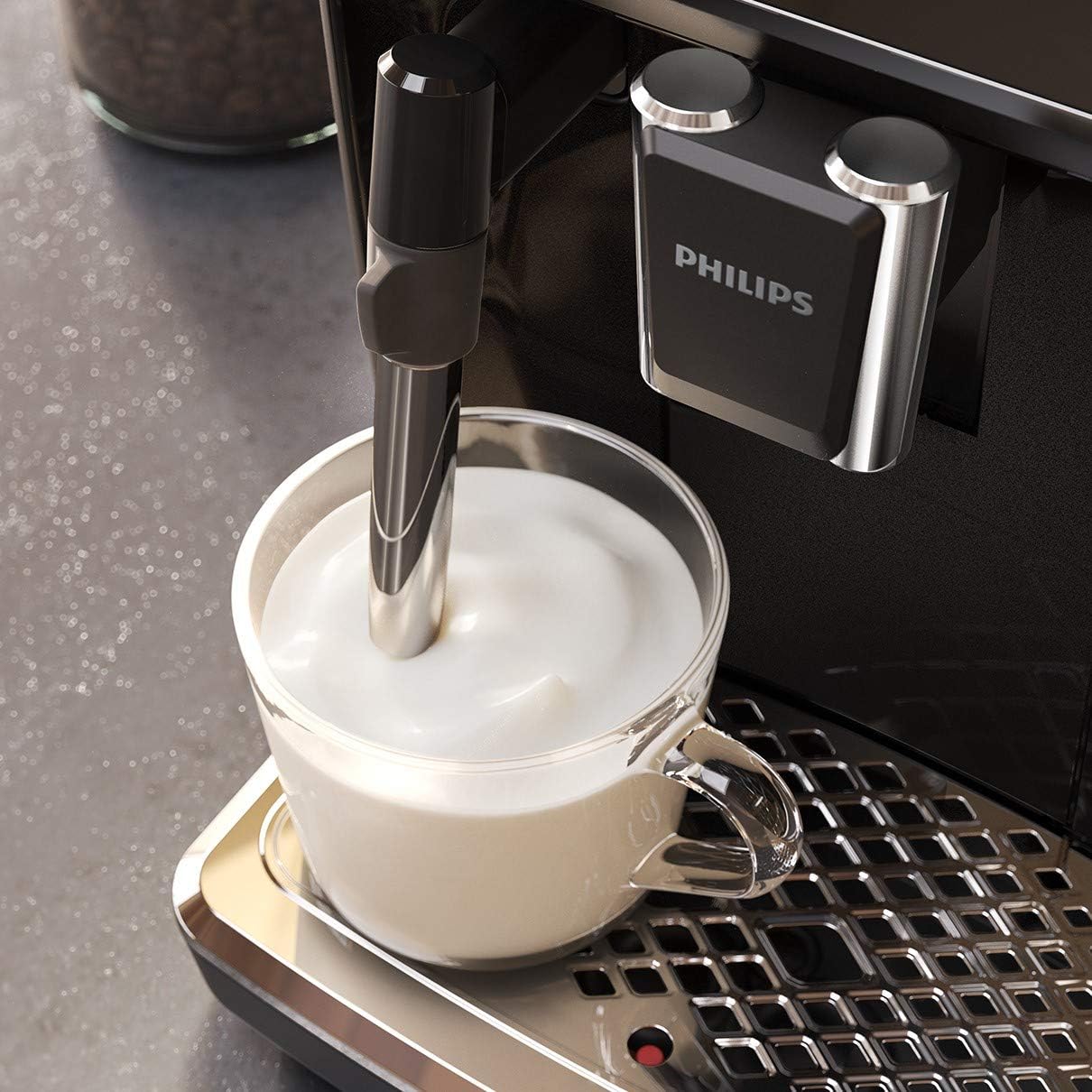 Philips Series 2200 Kaffeevollautomat – WLAN-Konnektivität, Mit App-Steuerung, Klassischer Milchaufschäumer, Intuitives Touchdisplay, Mattes Schwarz (EP2520/10)