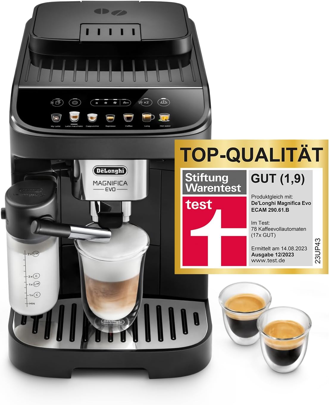 De'Longhi Magnifica Plus ECAM322.70.SB Kaffeevollautomat mit LatteCrema-Milchsystem für Automatischen Cappuccino, Full-Touch-Farbdisplay, Extra Shot-Funktion, x2-Funktion, 1450W, Silber/Schwarz