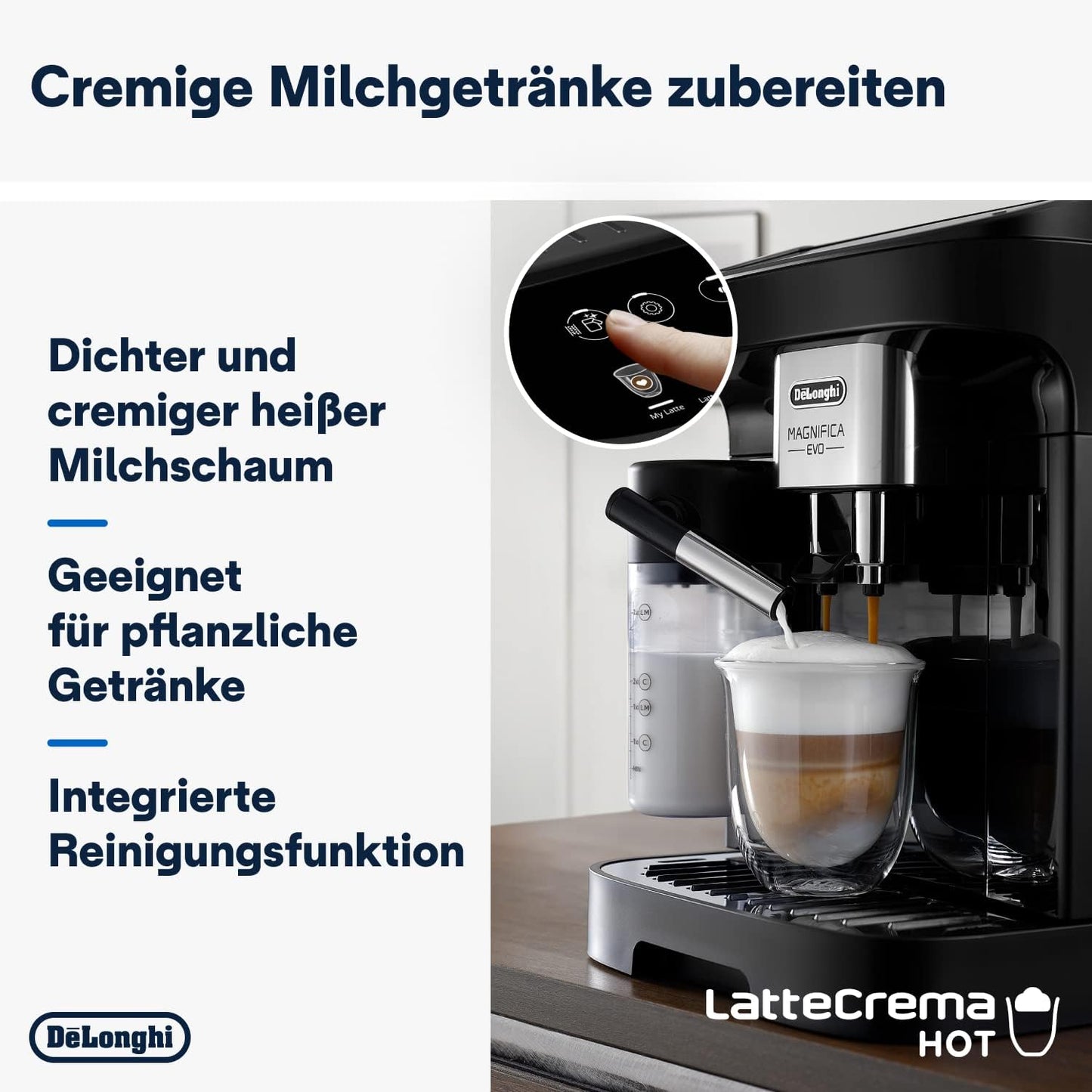 De'Longhi Magnifica Plus ECAM322.70.SB Kaffeevollautomat mit LatteCrema-Milchsystem für Automatischen Cappuccino, Full-Touch-Farbdisplay, Extra Shot-Funktion, x2-Funktion, 1450W, Silber/Schwarz