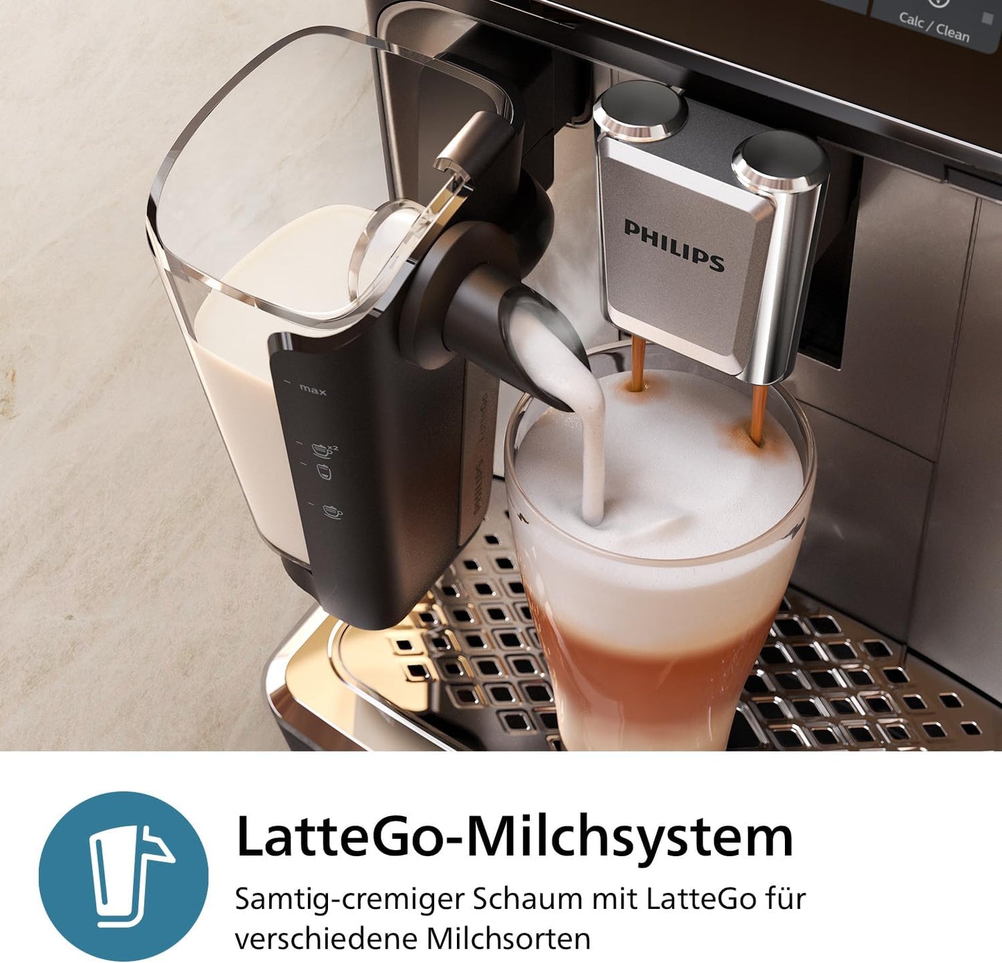 Philips Series 3200 Kaffeevollautomat – LatteGo Milchsystem, 5 Kaffeespezialitäten, Intuitives Touchdisplay, Silber (EP3246/70)