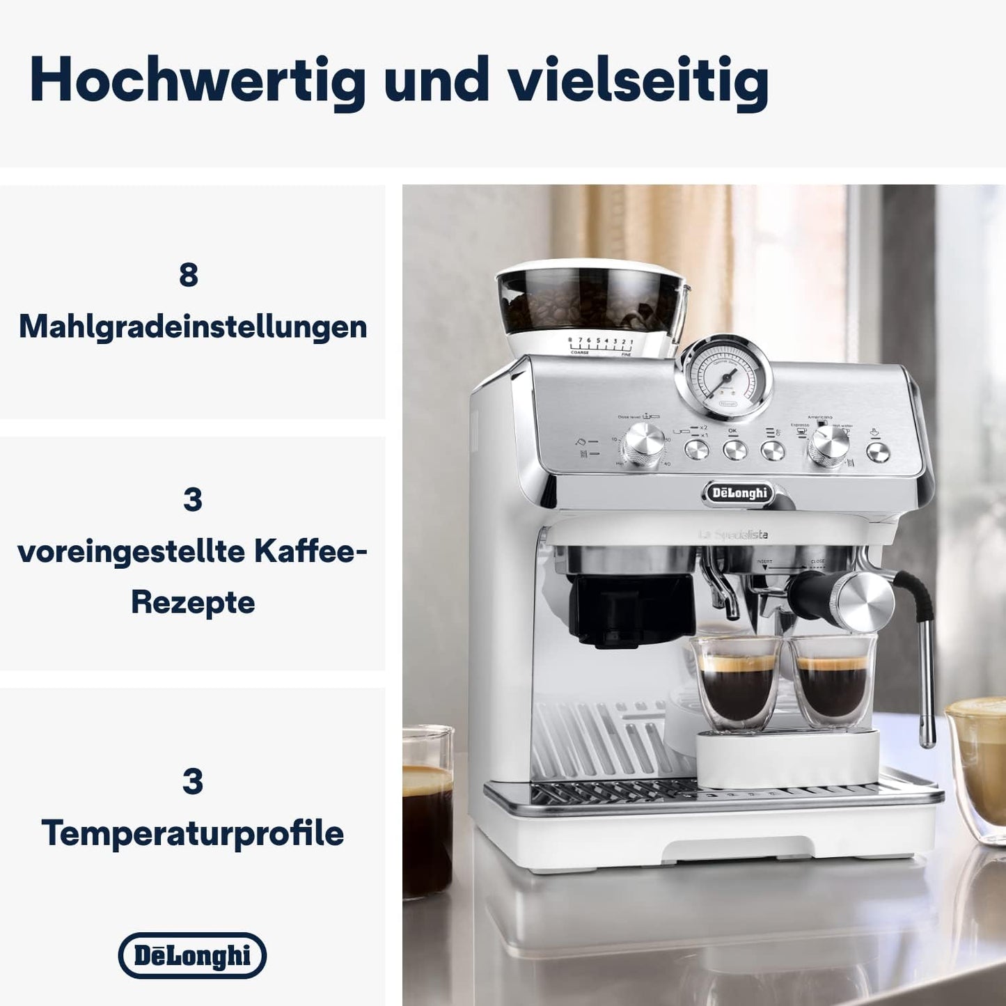 De'Longhi La Specialista Arte Evo EC9255.T Espresso Siebträgermaschine, mit Cold Brew-Funktion, mit Professioneller Milchaufschäumdüse, Sensor-Mahlwerk-Technologie, inkl. Barista-Kit, 1450W, Titan