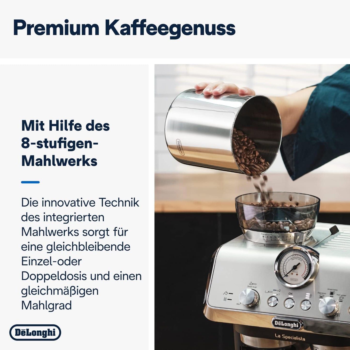 De'Longhi La Specialista Arte Evo EC9255.T Espresso Siebträgermaschine, mit Cold Brew-Funktion, mit Professioneller Milchaufschäumdüse, Sensor-Mahlwerk-Technologie, inkl. Barista-Kit, 1450W, Titan
