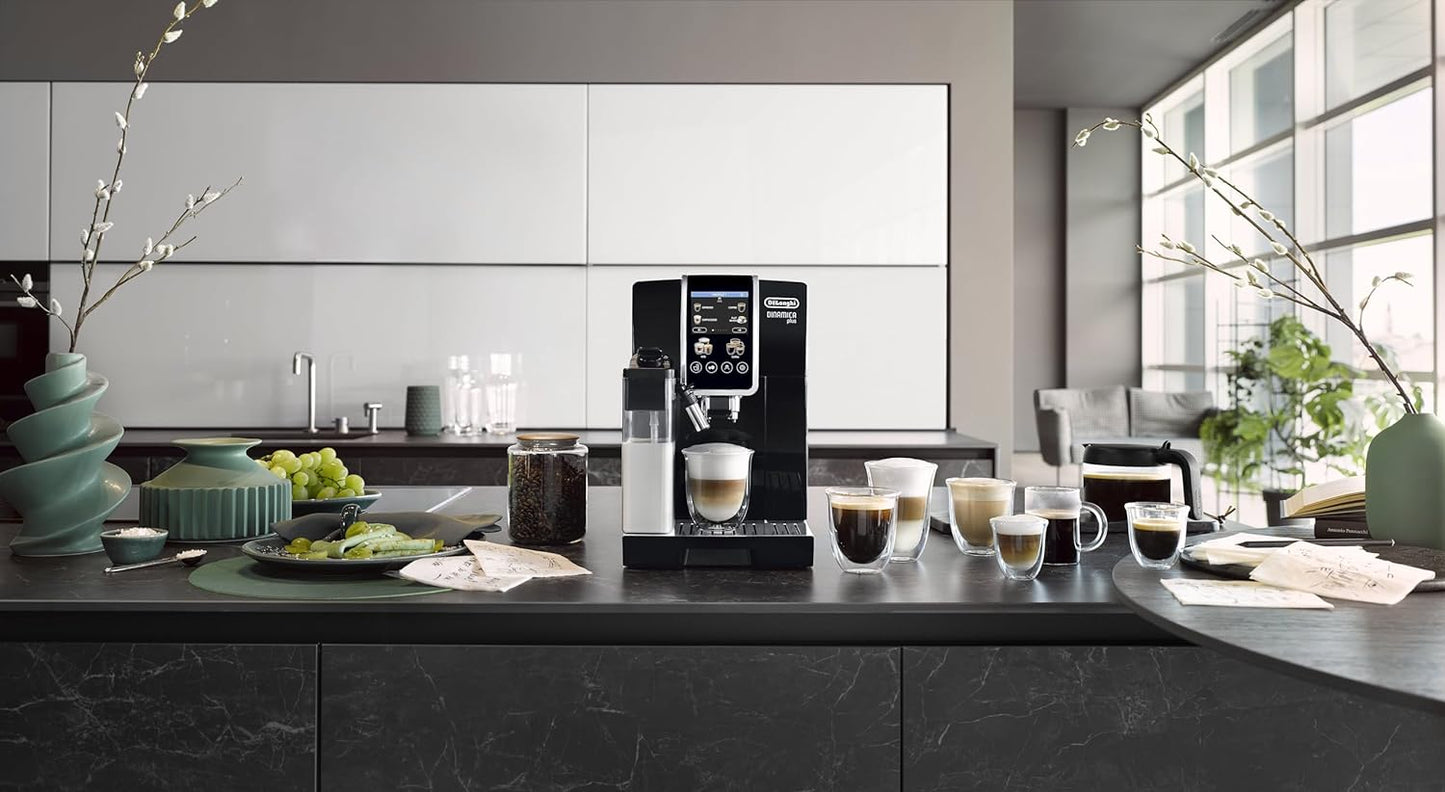 De'Longhi Dinamica Plus ECAM382.70.B, Kaffeevollautomat für Kaffeebohnen, Cappuccino-Maschine mit LatteCrema Hot, Espresso-Maschine mit 18 Rezepten, 3,5-Zoll TFT-Display, 1450W, Schwarz