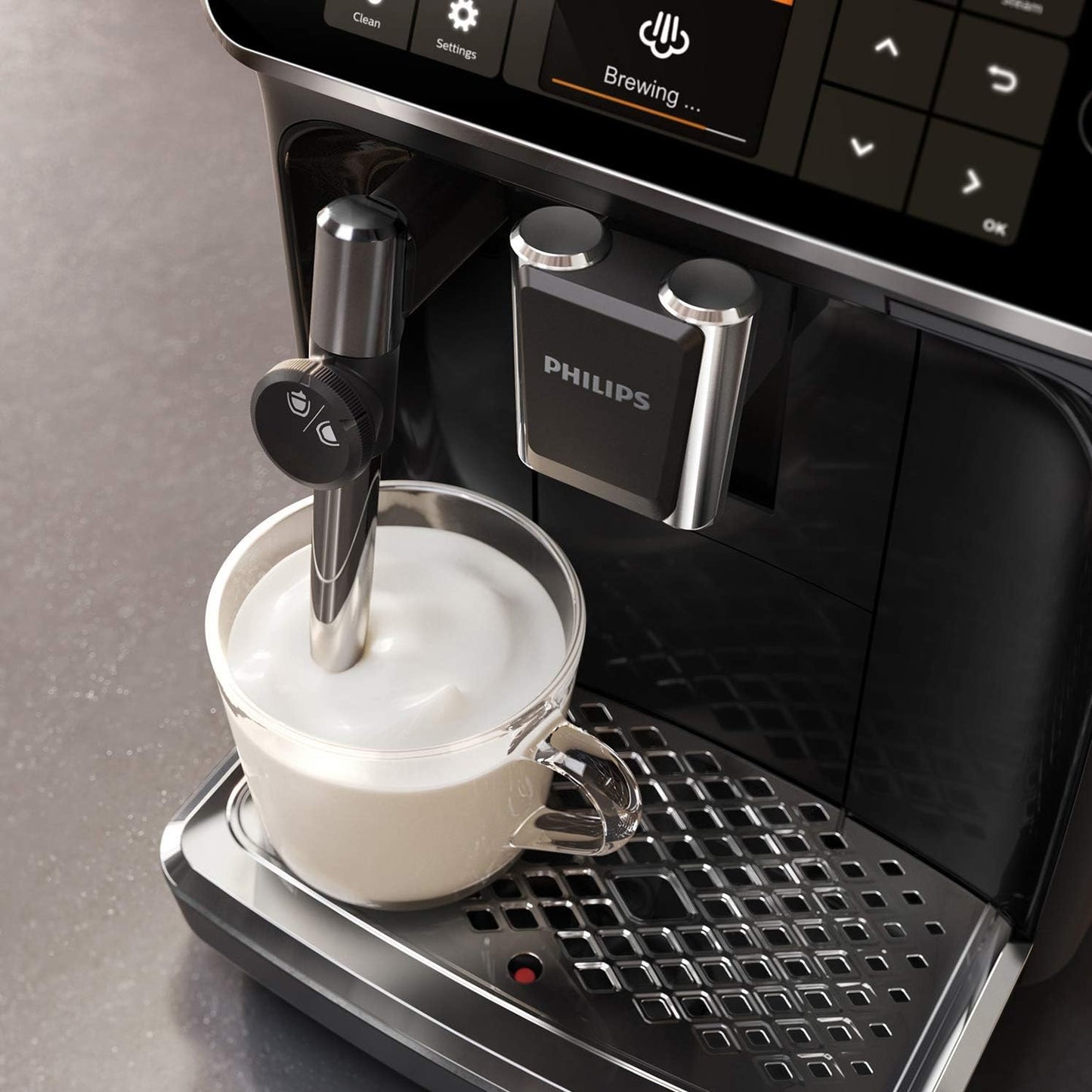 Philips Series 4300 Kaffeevollautomat – Klassischer Milchaufschäumer, 5 Kaffeespezialitäten, Intuitives Display, Glänzendes Schwarz (EP4321/50)