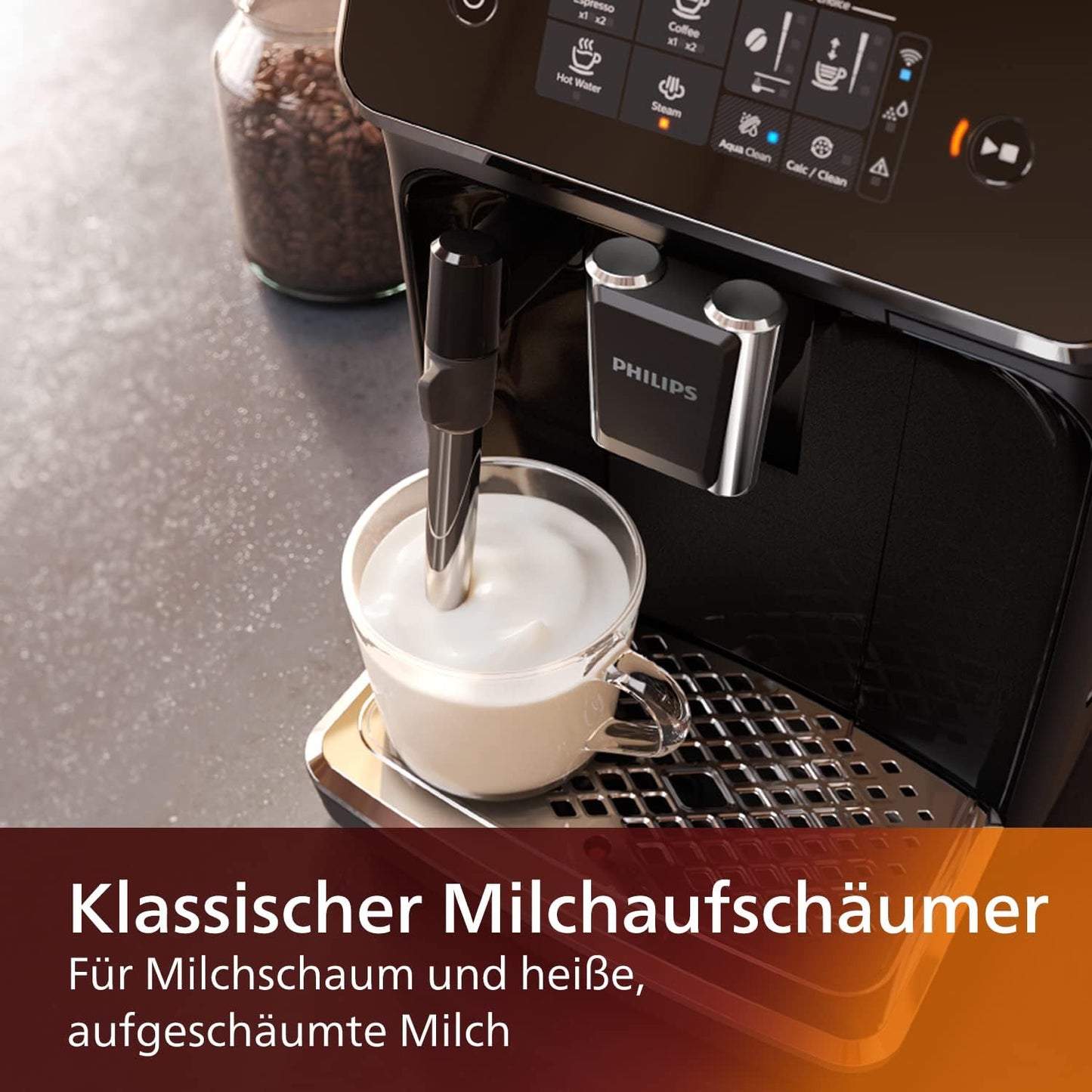 Philips Series 2200 Kaffeevollautomat – WLAN-Konnektivität, Mit App-Steuerung, Klassischer Milchaufschäumer, Intuitives Touchdisplay, Mattes Schwarz (EP2520/10)