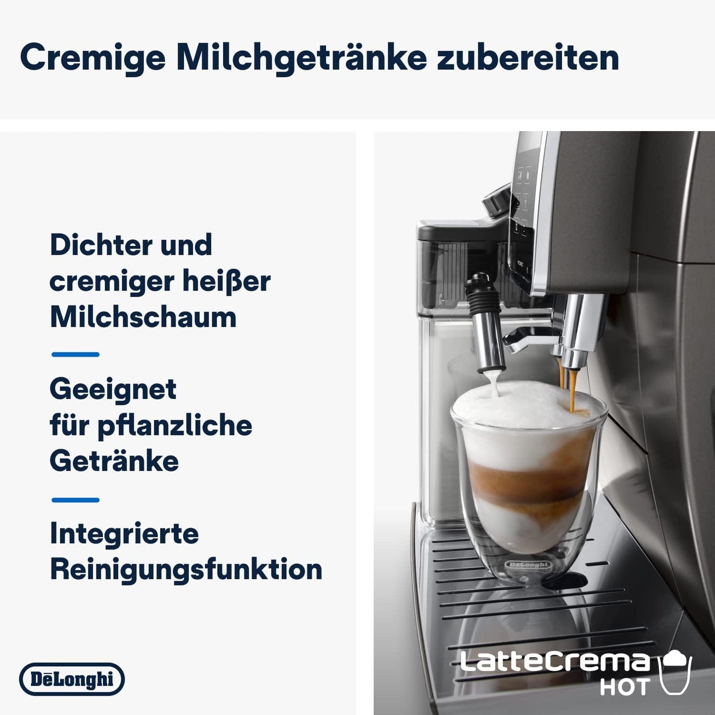 De'Longhi Dinamica Plus ECAM 370.95.T Kaffeevollautomat mit LatteCrema Milchsystem, Cappuccino und Espresso auf Knopfdruck, Touchscreen Farbdisplay und App-Steuerung, Kaffeekannen-Funktion, Titan