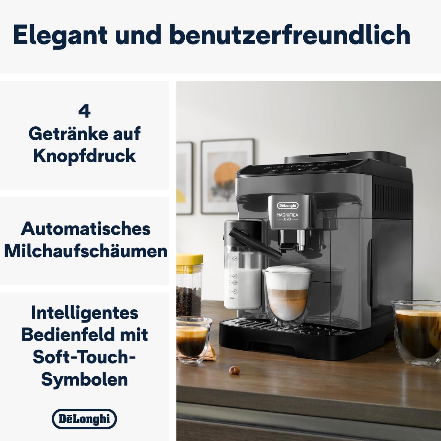 De'Longhi Magnifica Plus ECAM322.70.SB Kaffeevollautomat mit LatteCrema-Milchsystem für Automatischen Cappuccino, Full-Touch-Farbdisplay, Extra Shot-Funktion, x2-Funktion, 1450W, Silber/Schwarz