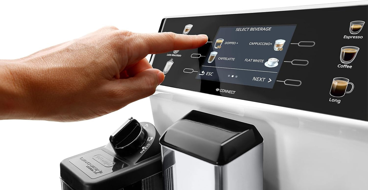 De'Longhi PrimaDonna Class ECAM 550.65.W Kaffeevollautomat mit LatteCrema Milchsystem, Cappuccino und Espresso auf Knopfdruck, 3,5 Zoll TFT Farbdisplay und App-Steuerung, weiß