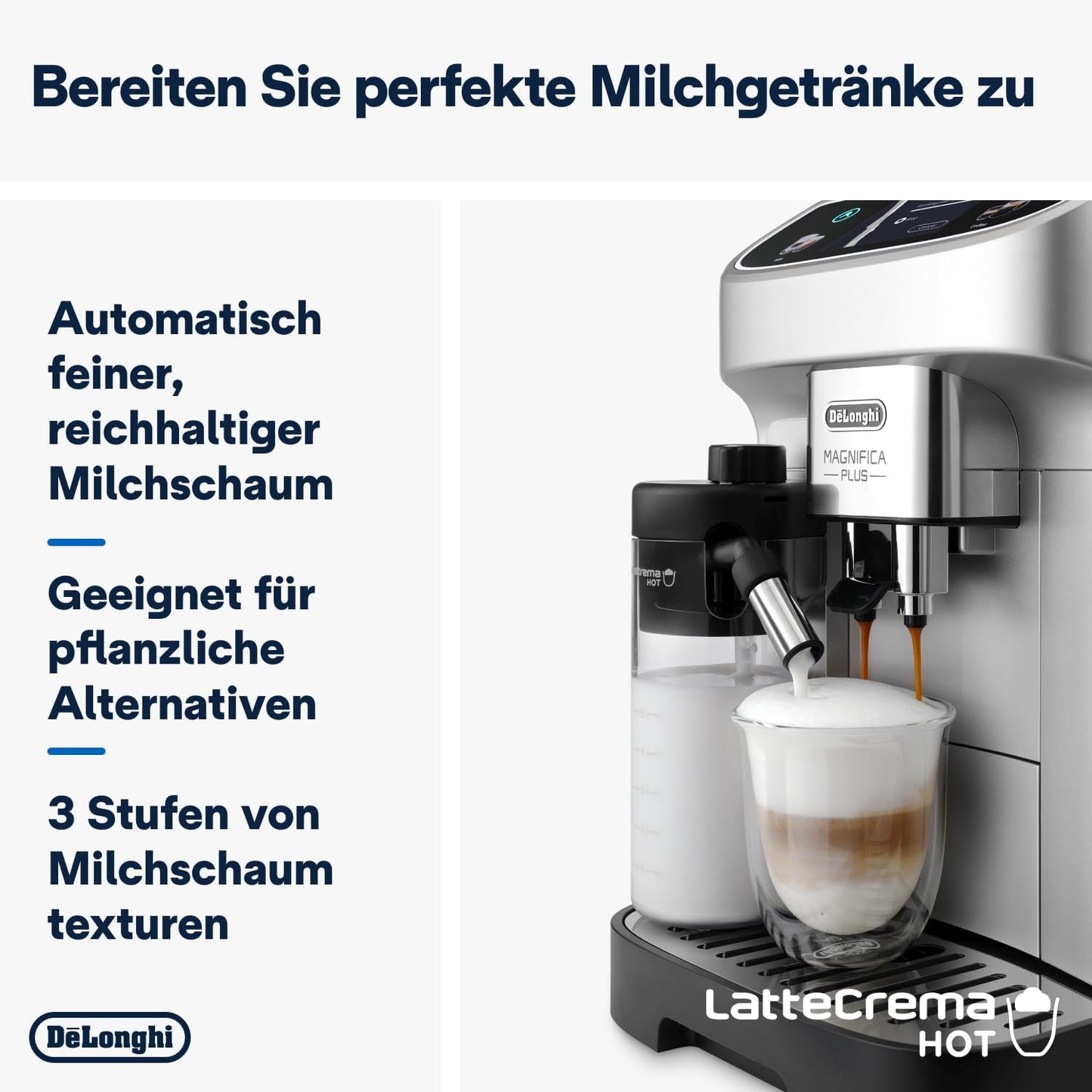 De'Longhi Magnifica Plus ECAM322.70.SB Kaffeevollautomat mit LatteCrema-Milchsystem für Automatischen Cappuccino, Full-Touch-Farbdisplay, Extra Shot-Funktion, x2-Funktion, 1450W, Silber/Schwarz