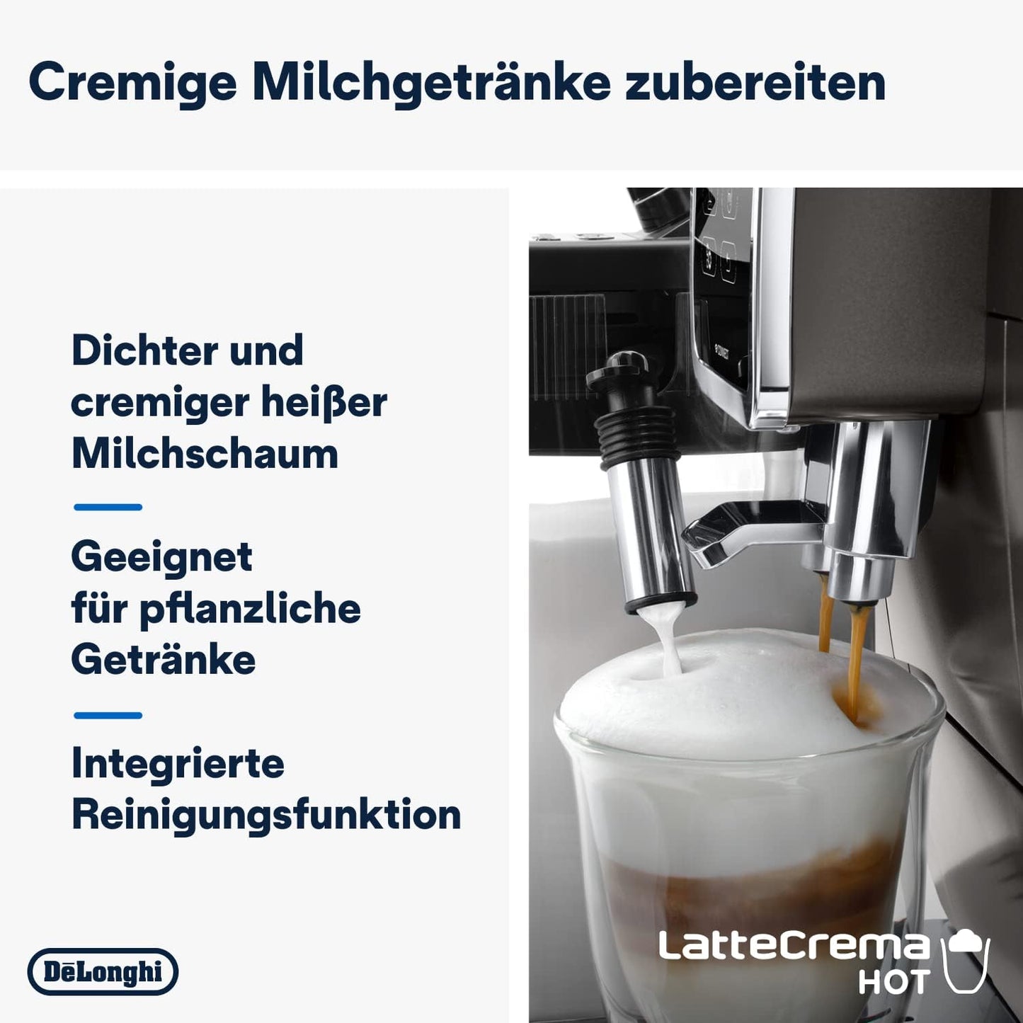 De'Longhi Dinamica Plus ECAM380.95.TB, Kaffeevollautomat mit LatteCrema Milchsystem, One-Touch-Cappuccino, mit 24 Rezepten, 3,5-Zoll TFT-Farbdisplay, 1450W, Titan/Schwarz