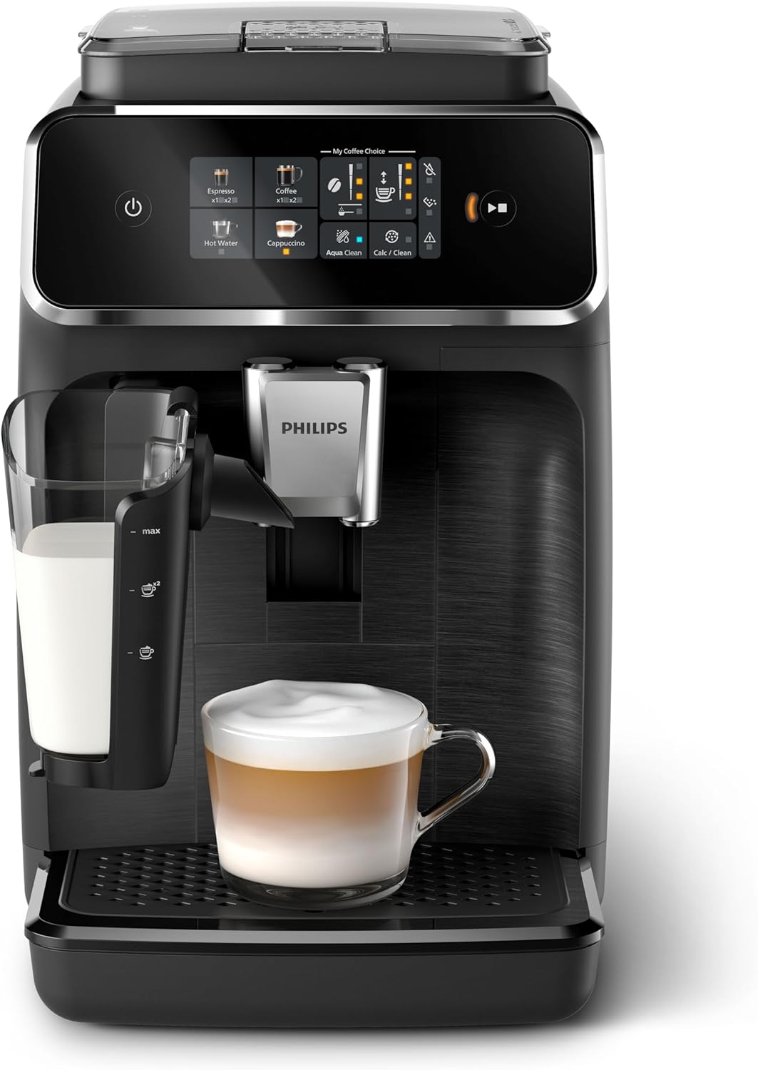 Philips 2300 Series Vollautomatische Espressomaschine - 4 Getränke, Modernes Farb-Touchscreen-Display, LatteGo-Milchsystem, SilentBrew, 100% Keramikmahlwerk, AquaClean Filter. Mattschwarz (EP2330/10)